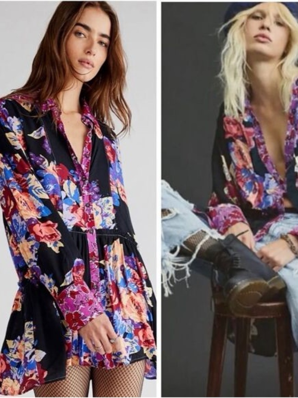 Free People Brunch A Bunch Tunic-Multicolor Floral-Size XS